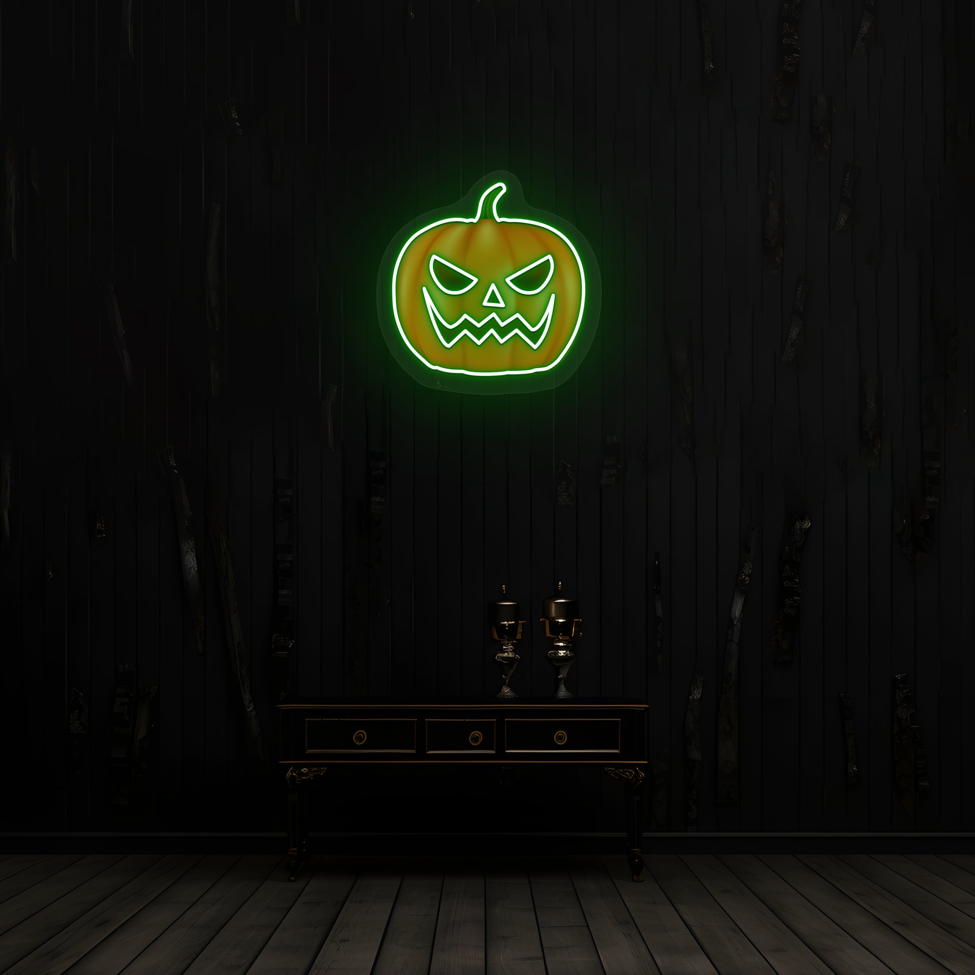 Angry Pumpkin Neon Artwork | Green