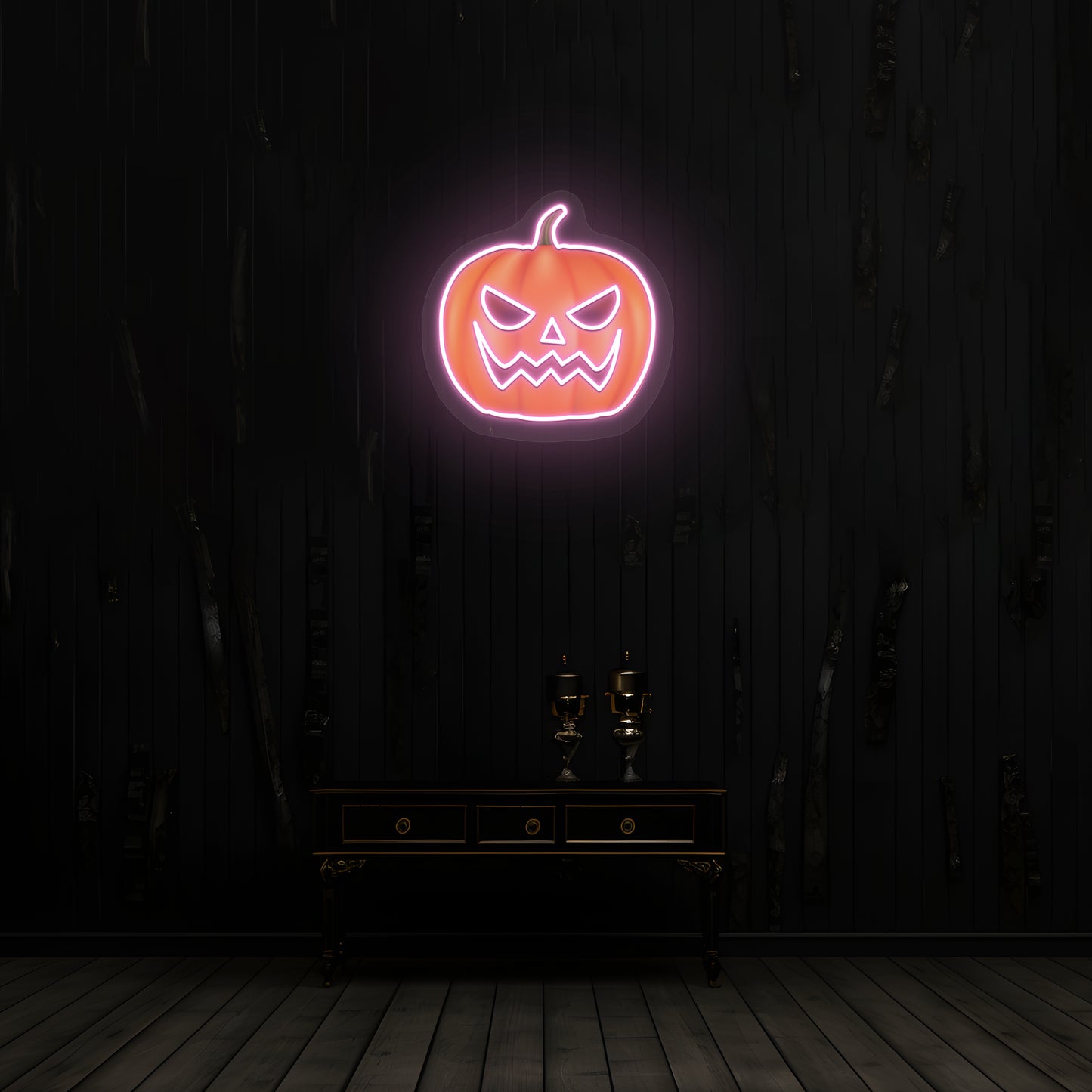 Angry Pumpkin Neon Artwork | Pink