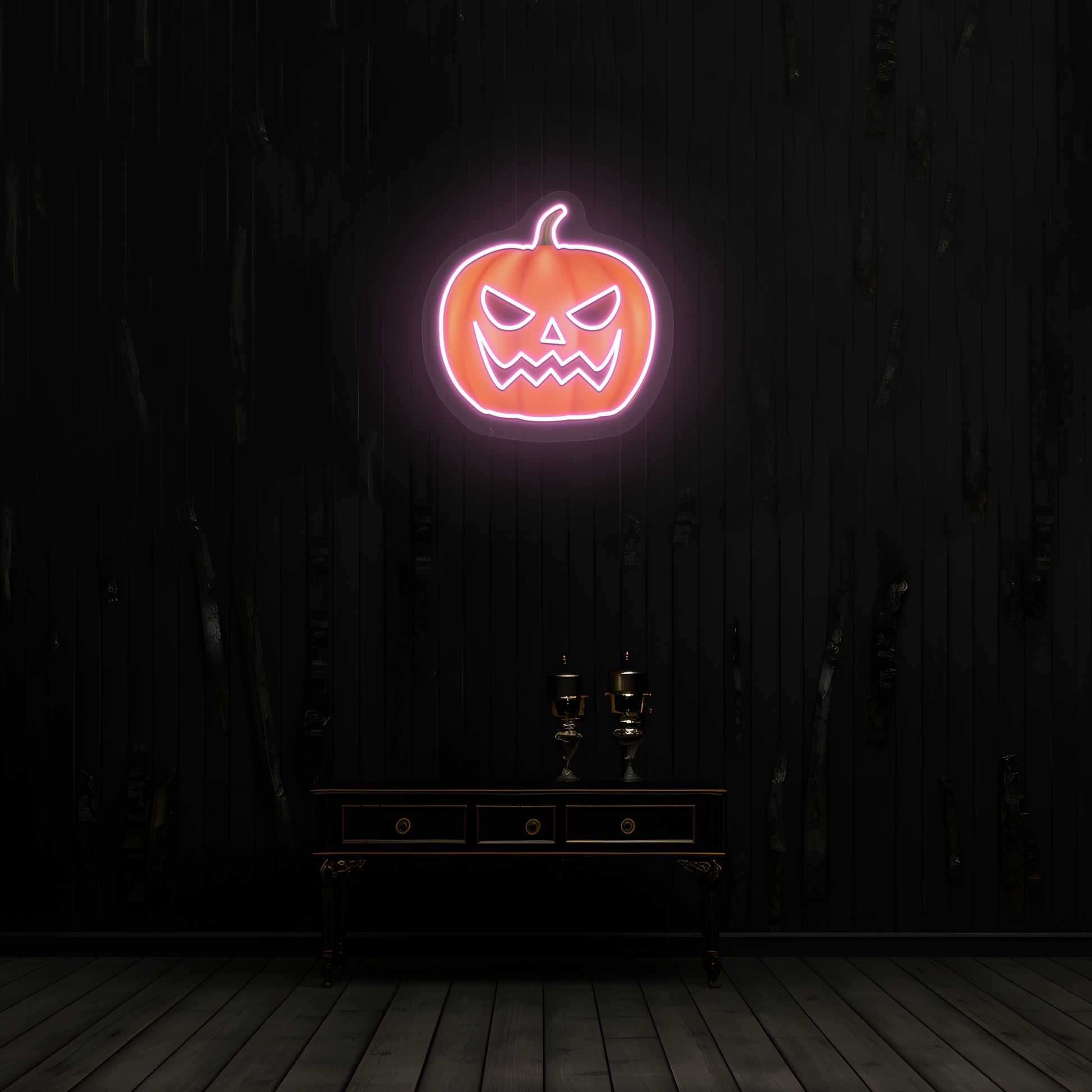 Angry Pumpkin Neon Artwork | Pink