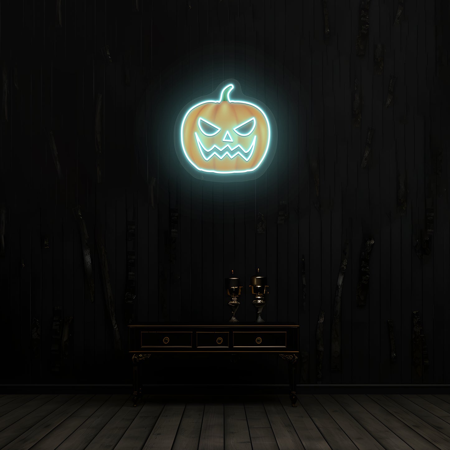 Angry Pumpkin Neon Artwork | iceblue