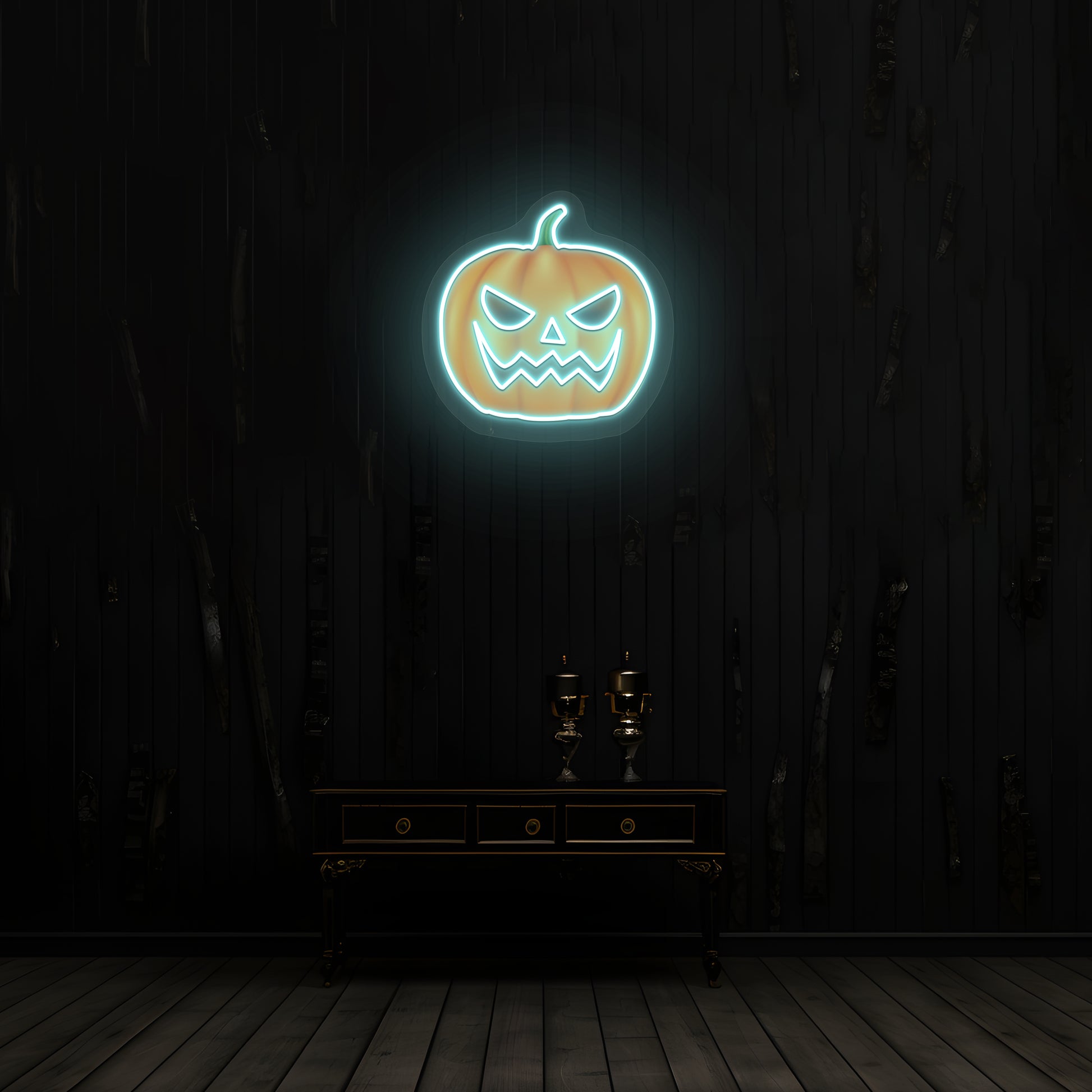 Angry Pumpkin Neon Artwork | iceblue