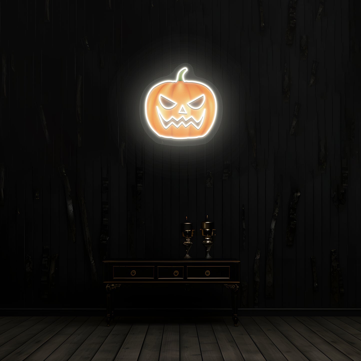Angry Pumpkin Neon Artwork | White