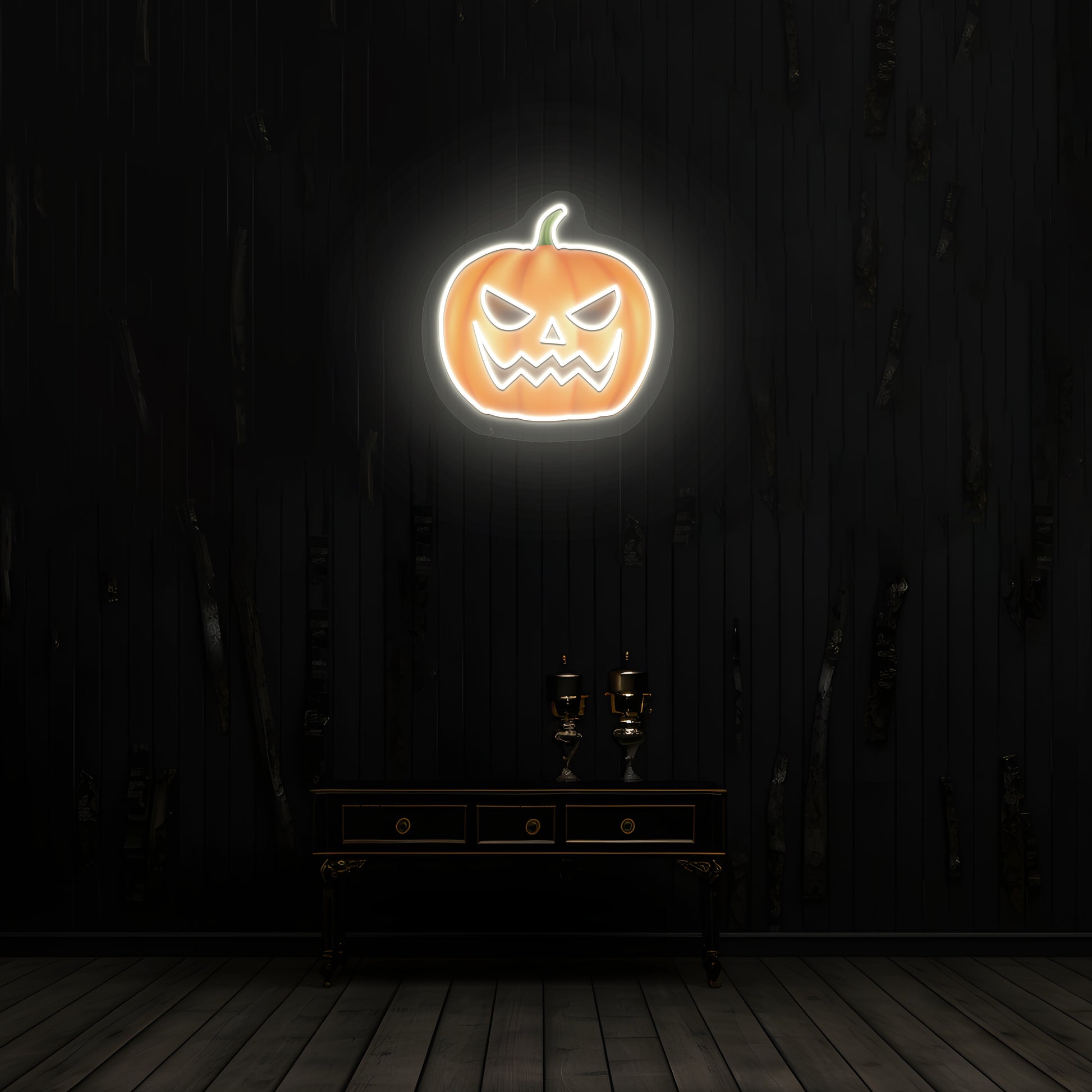 Angry Pumpkin Neon Artwork | White