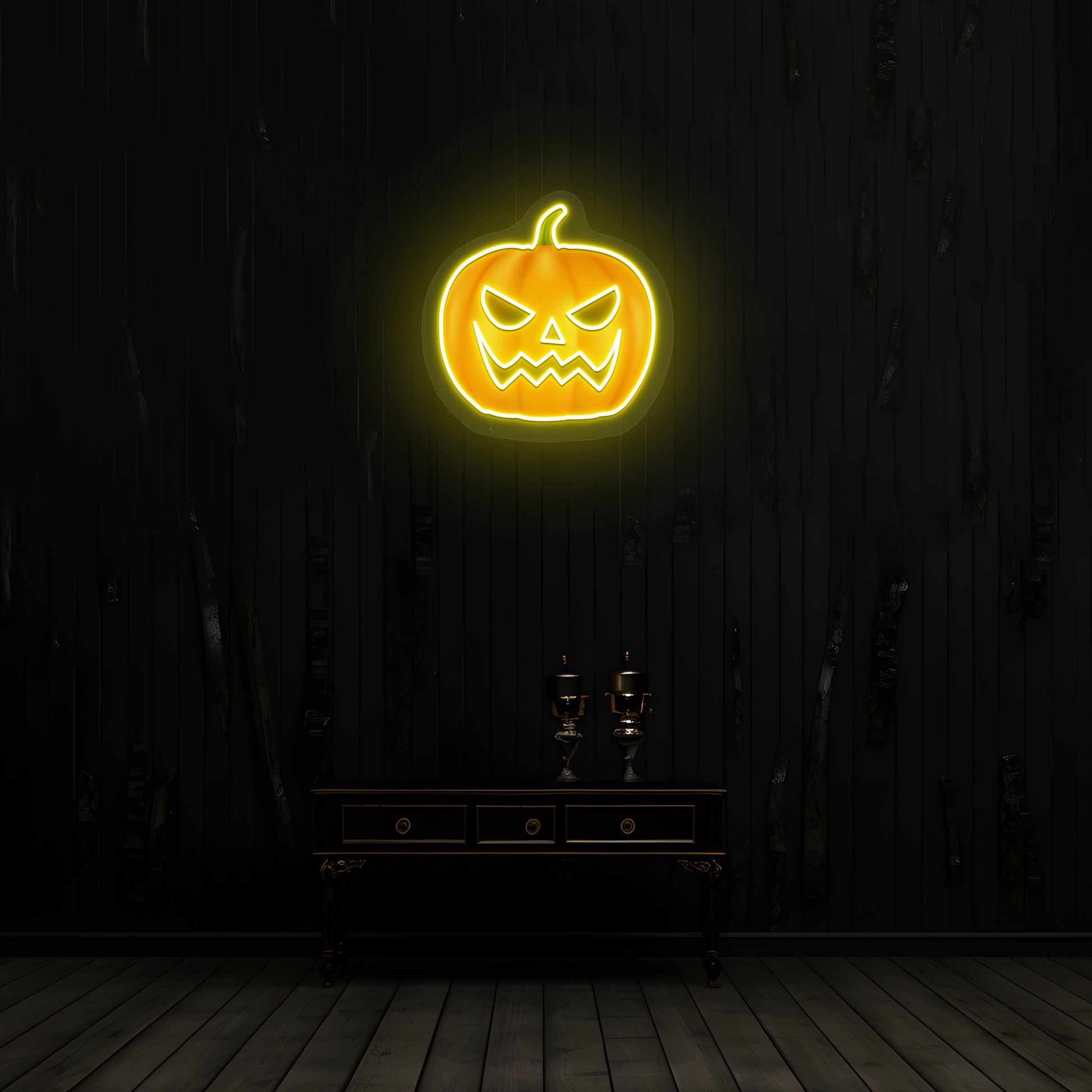 Angry Pumpkin Neon Artwork | Yellow