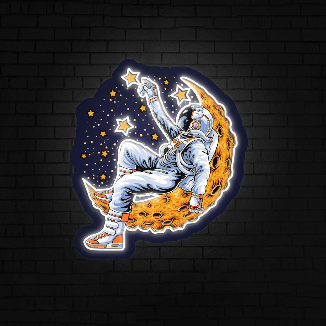 Astronaut On Moon Neon Artwork | Warm White