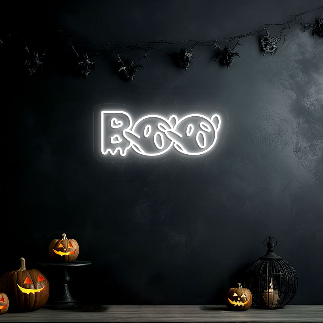 Boo With Ghouls Neon Sign | White