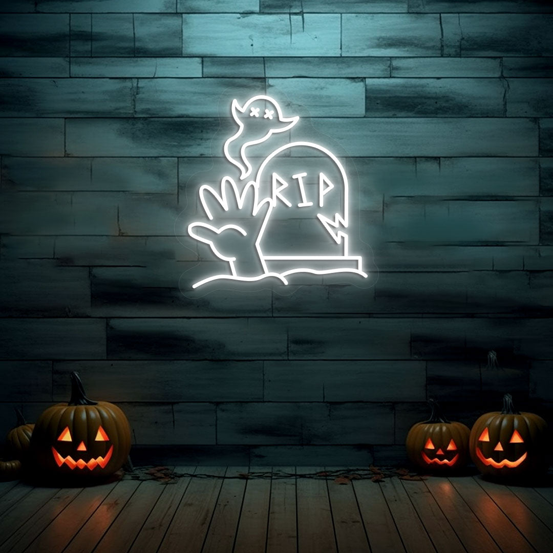 Graveyard RIP Tombstone Neon Sign | white