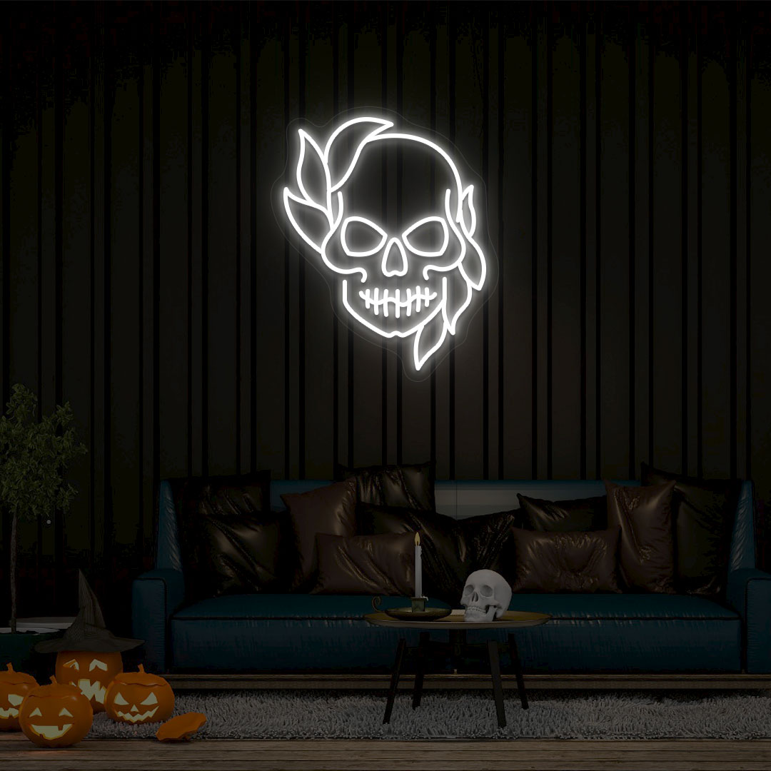 Skull Neon Sign | White