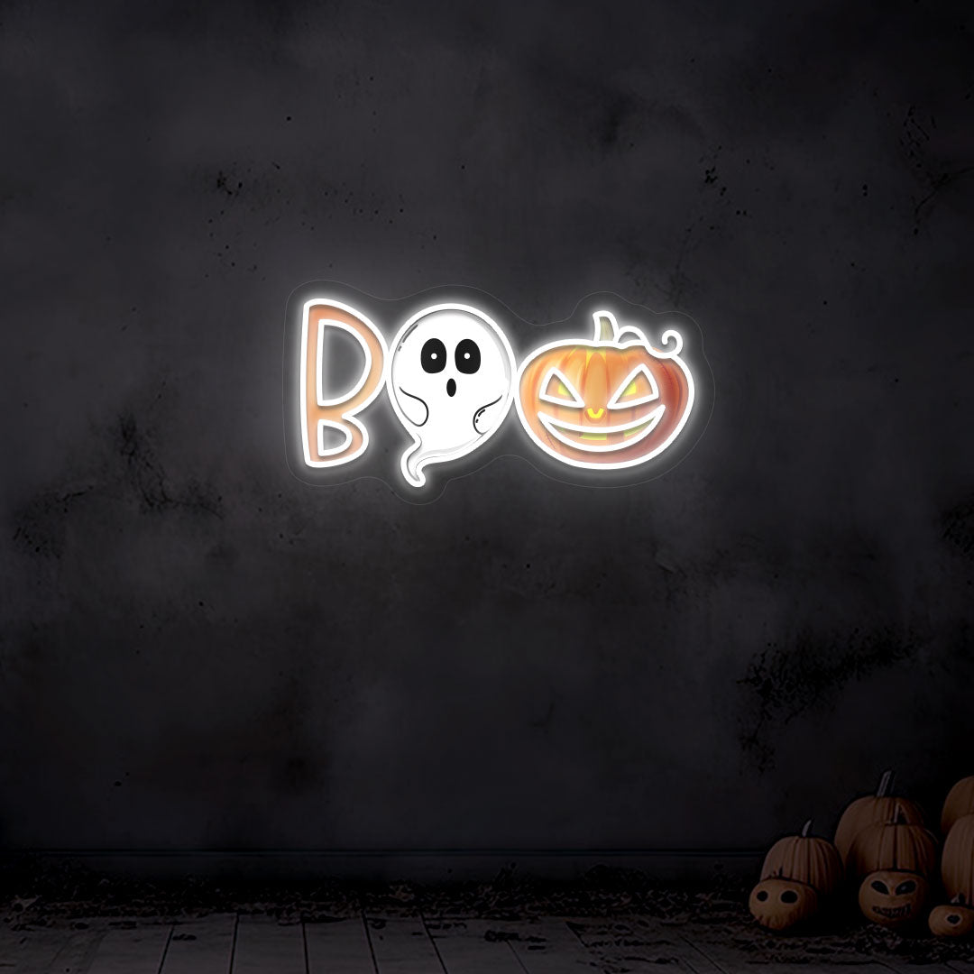 Boo Ghoul And Pumpkin Neon Artwork