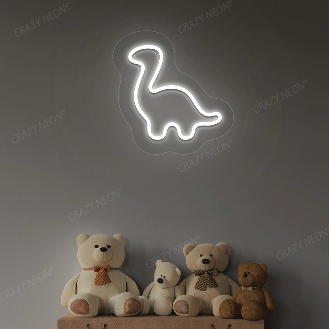 Cute Dinosaur Neon Sign | White