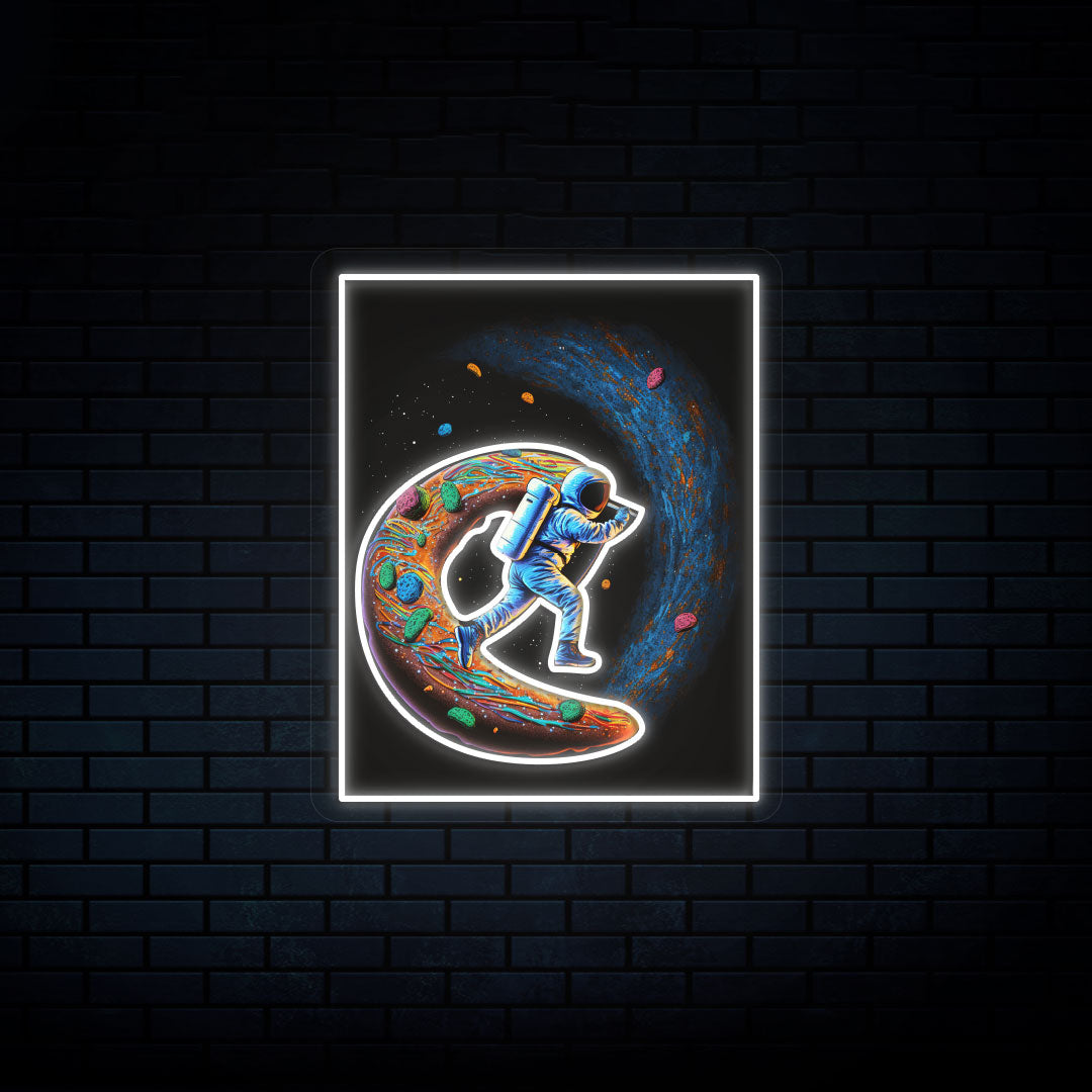 Astronaut On Donut Neon Artwork | White