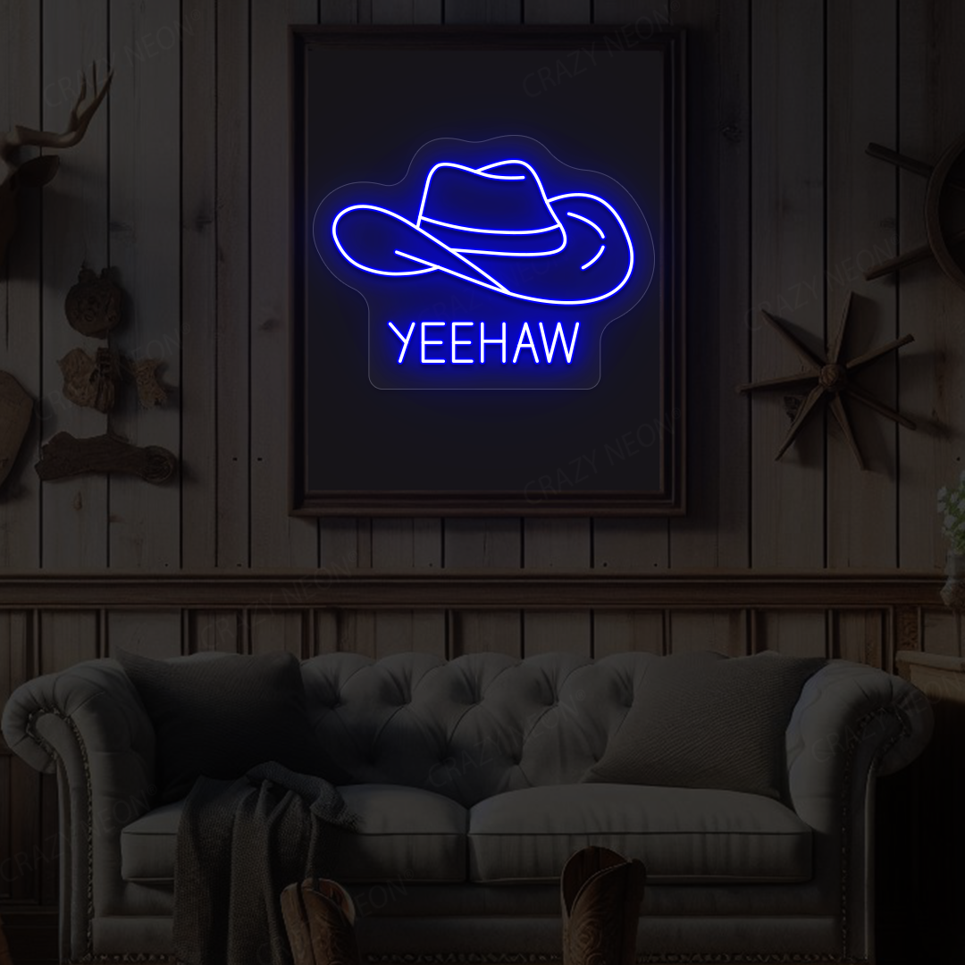 Yeehaw Cowboy Hat Neon Sign | Blue