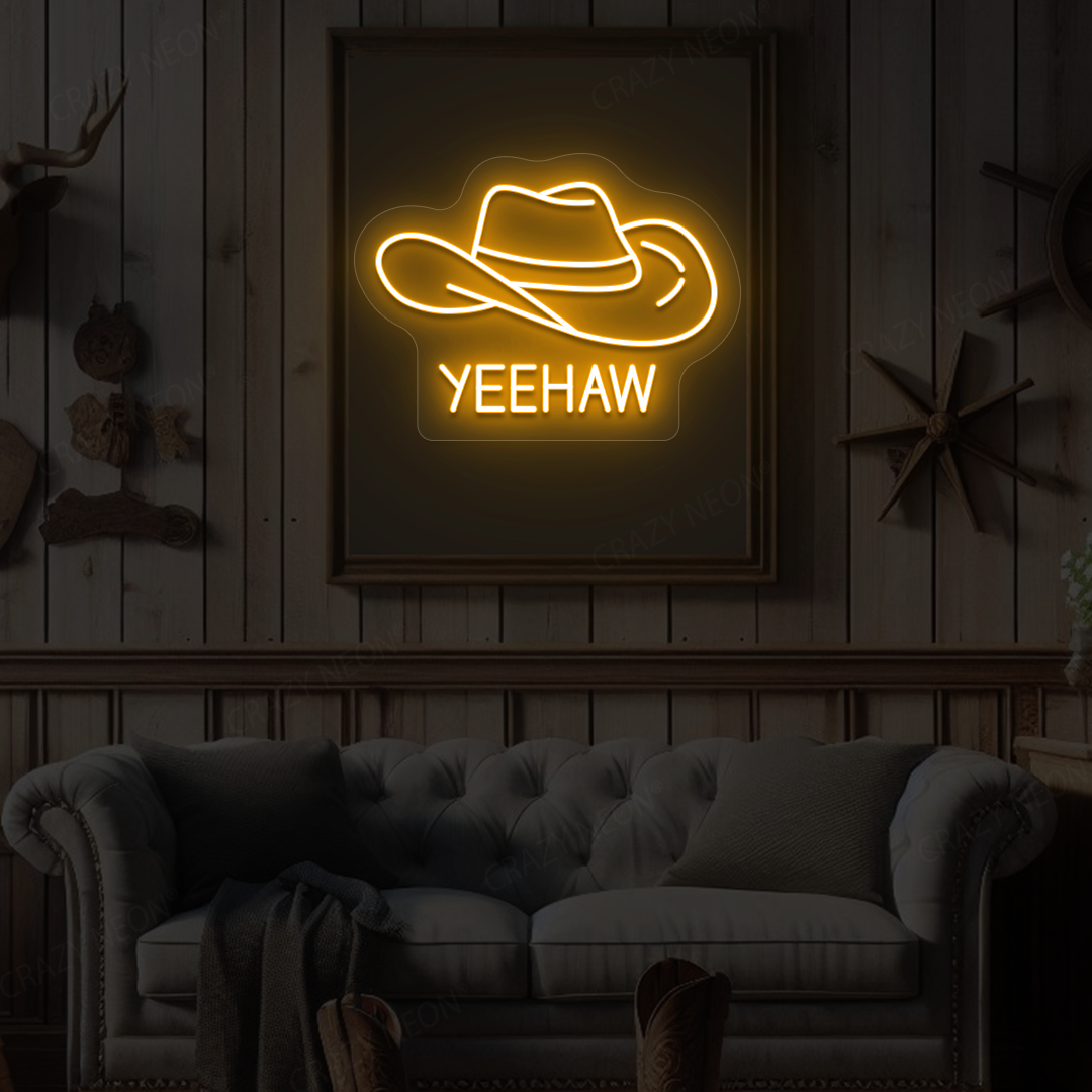 Yeehaw Cowboy Hat Neon Sign | Orange