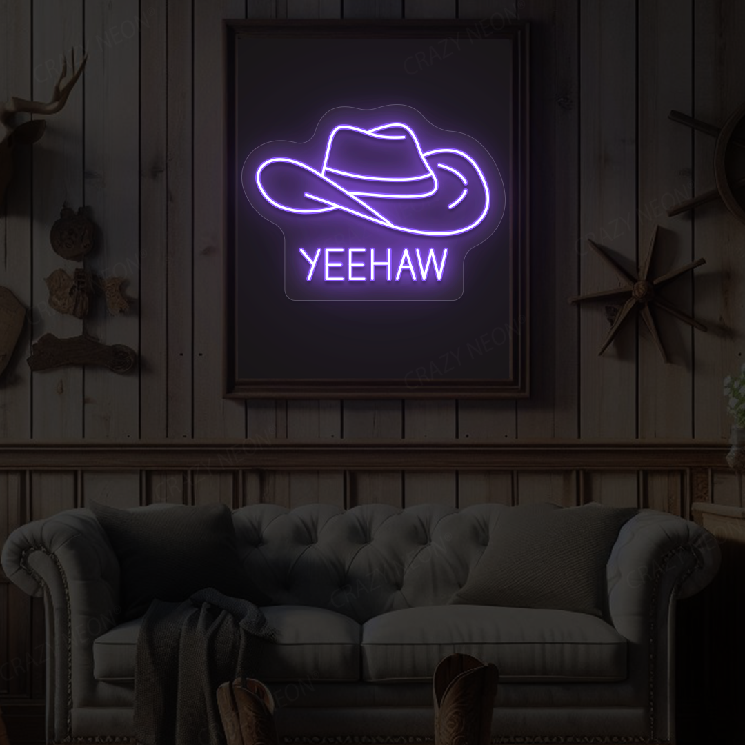 Yeehaw Cowboy Hat Neon Sign | Purple
