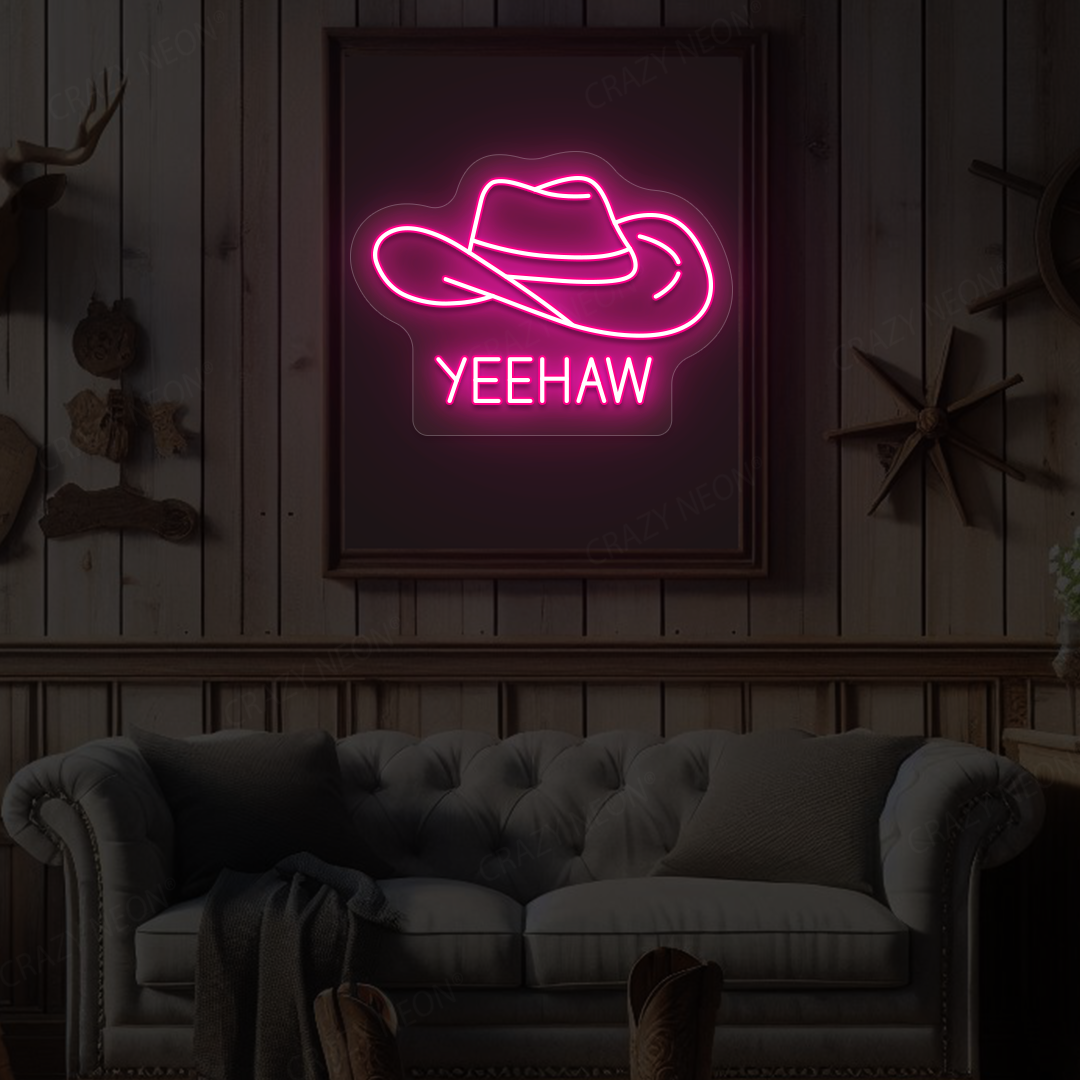 Yeehaw Cowboy Hat Neon Sign | Pink