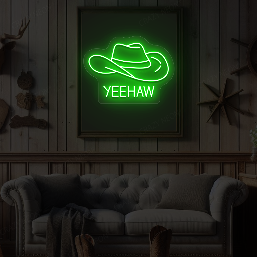 Yeehaw Cowboy Hat Neon Sign | Green