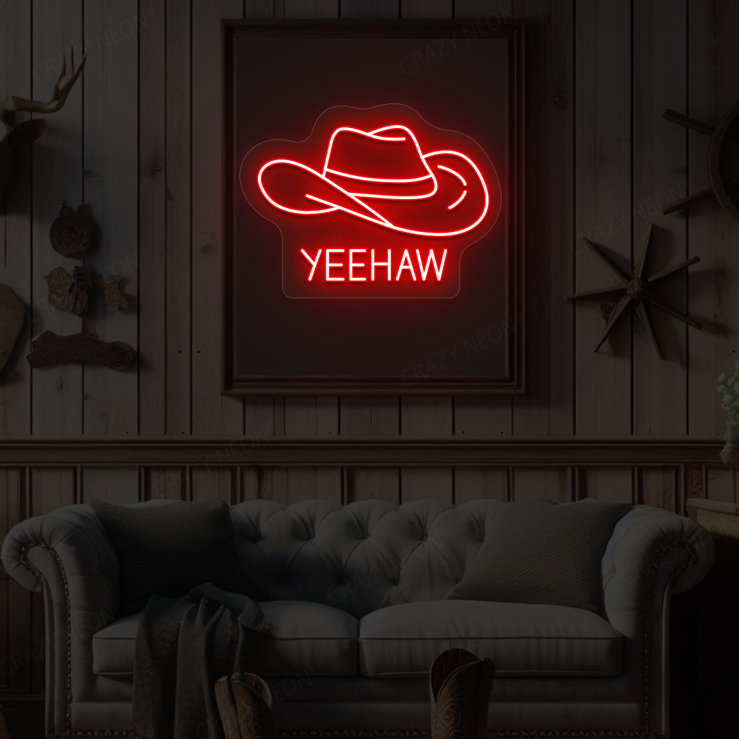Yeehaw Cowboy Hat Neon Sign | Red