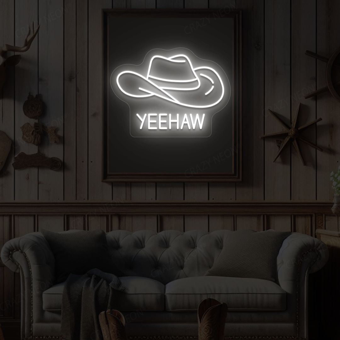 Yeehaw Cowboy Hat Neon Sign | White