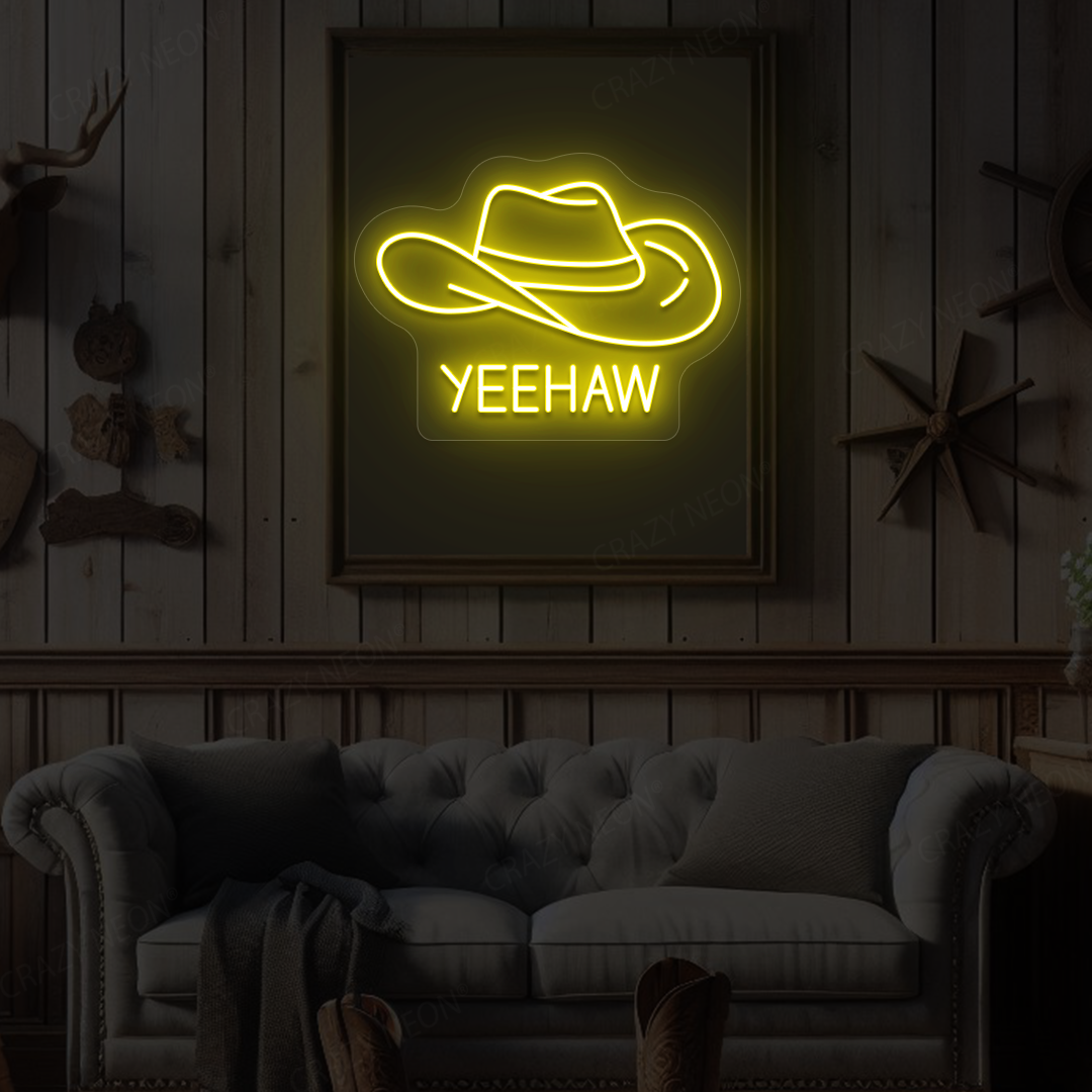 Yeehaw Cowboy Hat Neon Sign| Yellow