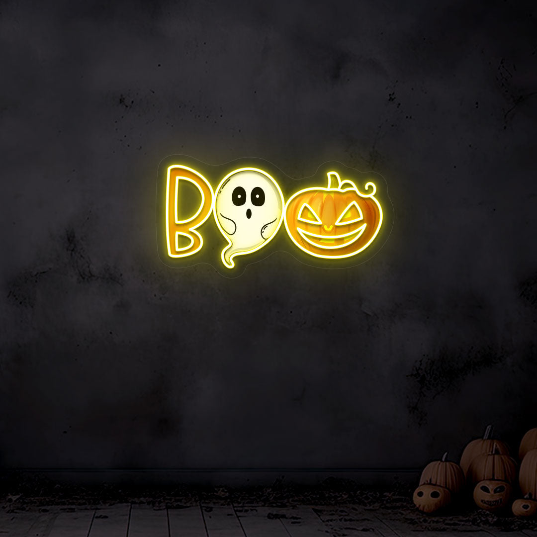 Boo Ghoul And Pumpkin Neon Artwork