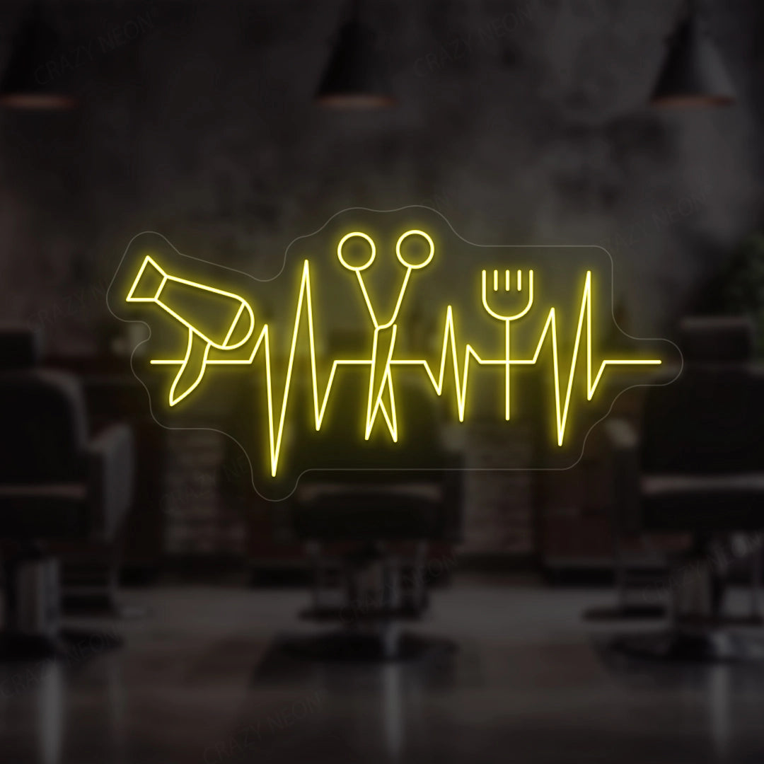 Heartbeat Hair Salon Neon Sign | Yellow