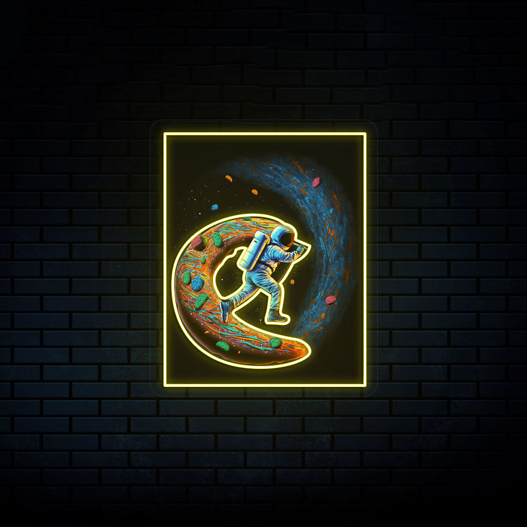 Astronaut On Donut Neon Artwork | Yellow
