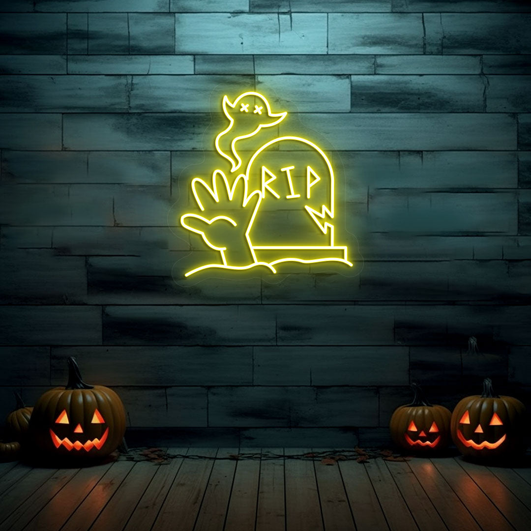 Graveyard RIP Tombstone Neon Sign | Yellow