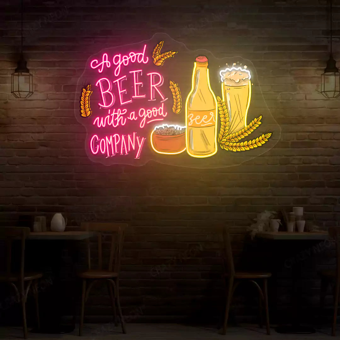 A Good Beer With A Good Company Neon Sign | Pink
