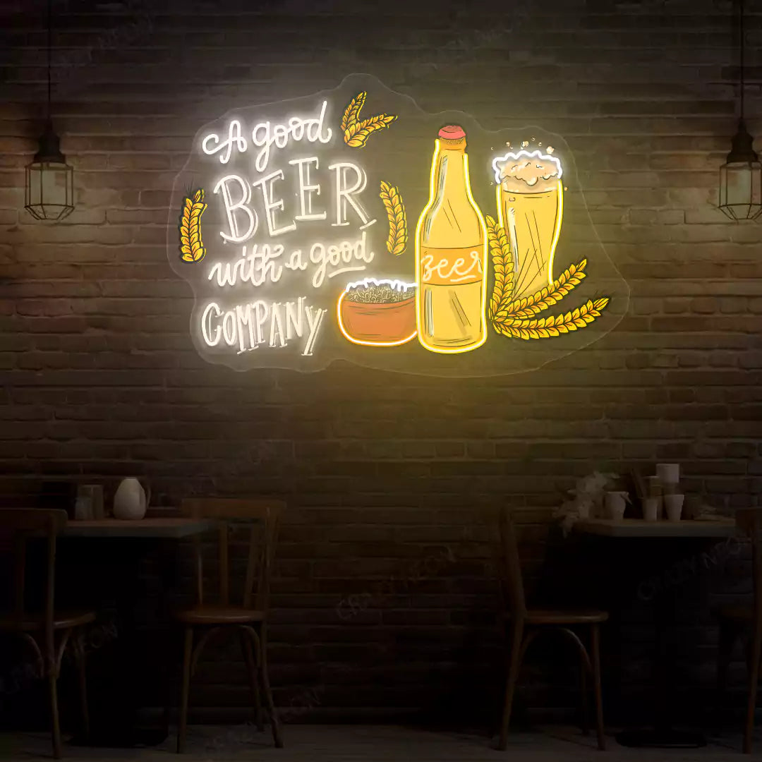 A Good Beer With A Good Company Neon Sign | White