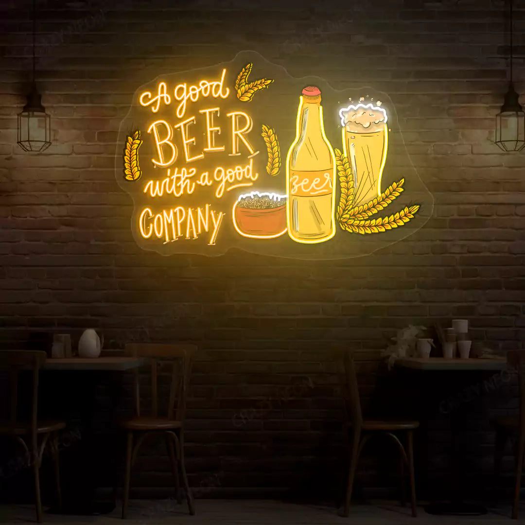 A Good Beer With A Good Company Neon Sign | Yellow