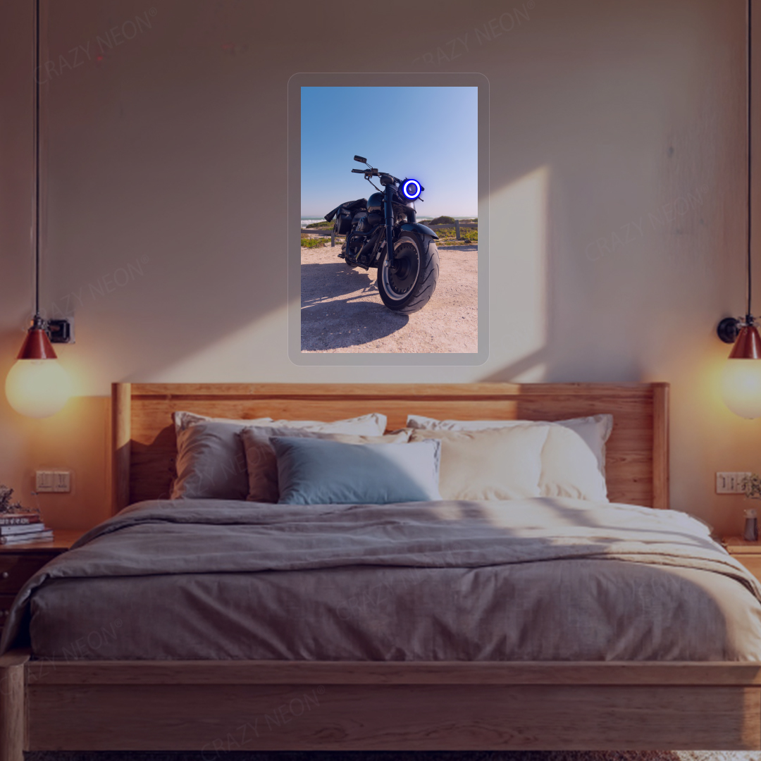 Night Rider Halo Bike Neon Artwork | Blue