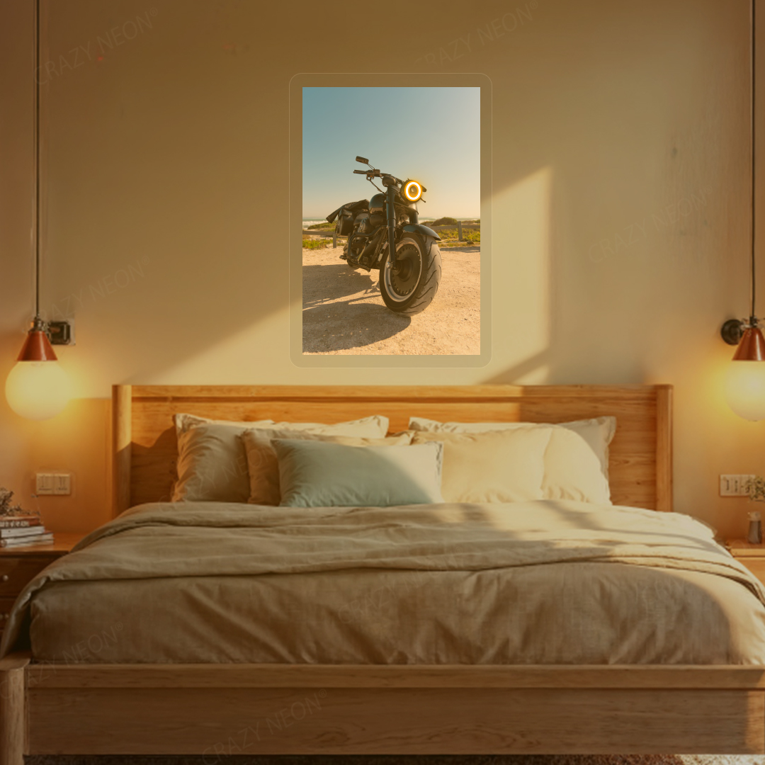 Night Rider Halo Bike Neon Artwork | Orange