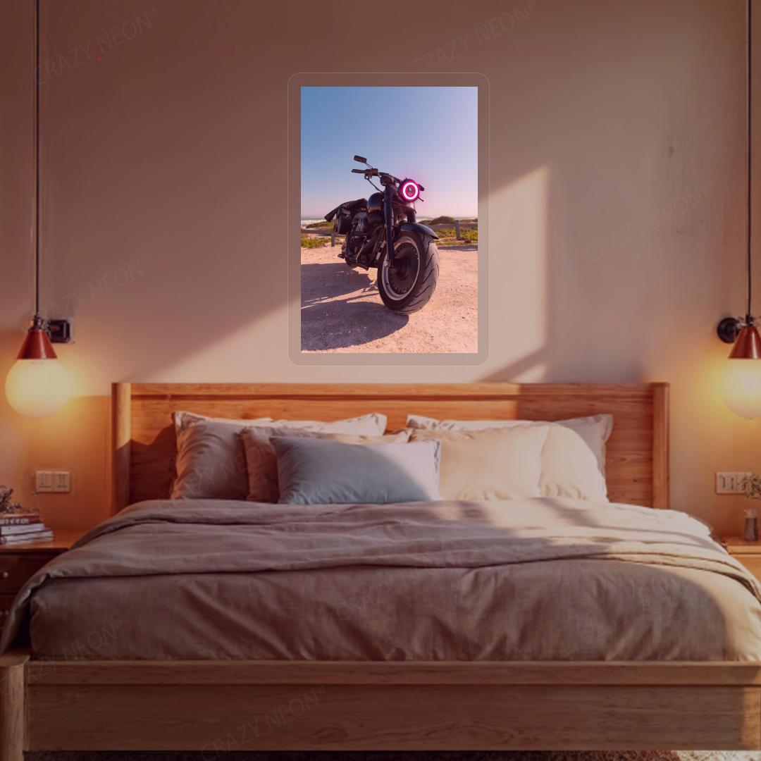 Night Rider Halo Bike Neon Artwork | Pink