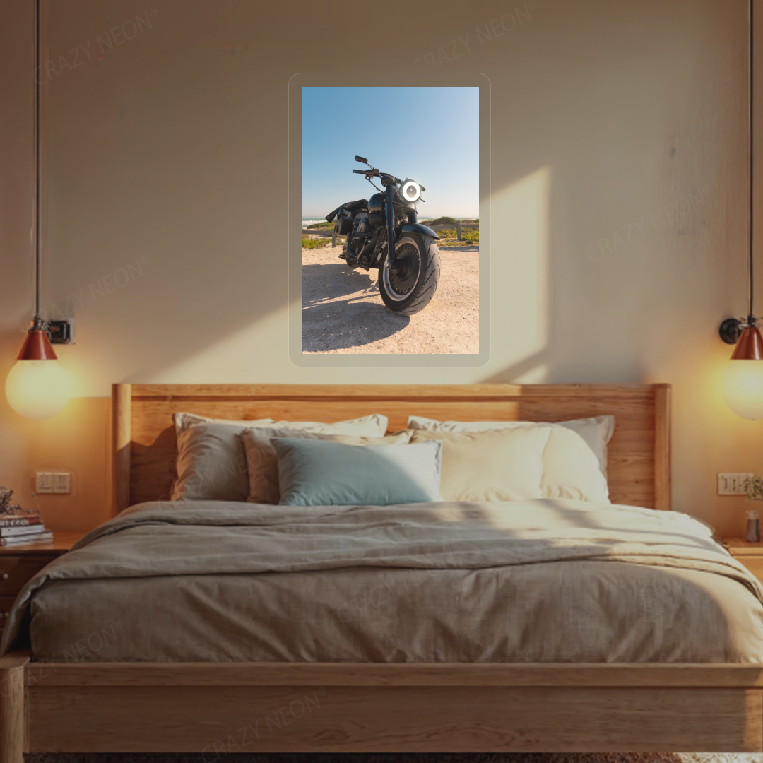 Night Rider Halo Bike Neon Artwork | White