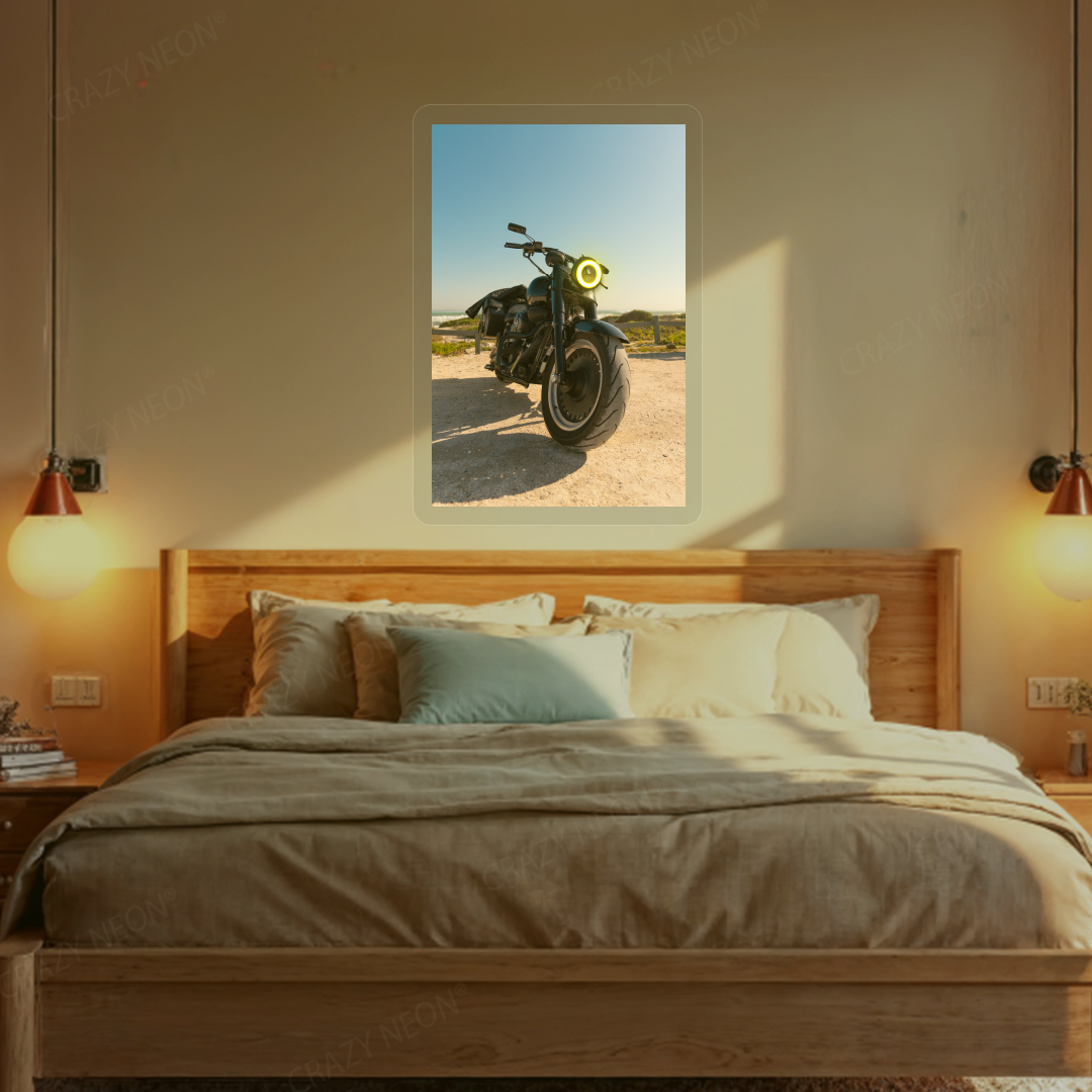 Night Rider Halo Bike Neon Artwork | Yellow