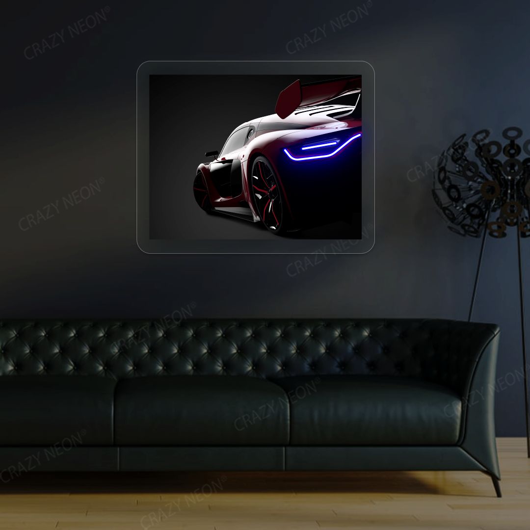 Red Velocity Supercar Neon Artwork | Blue