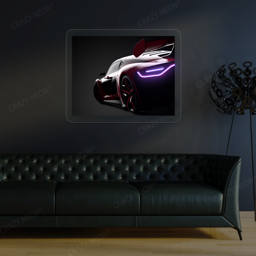 Red Velocity Supercar Neon Artwork | Purple