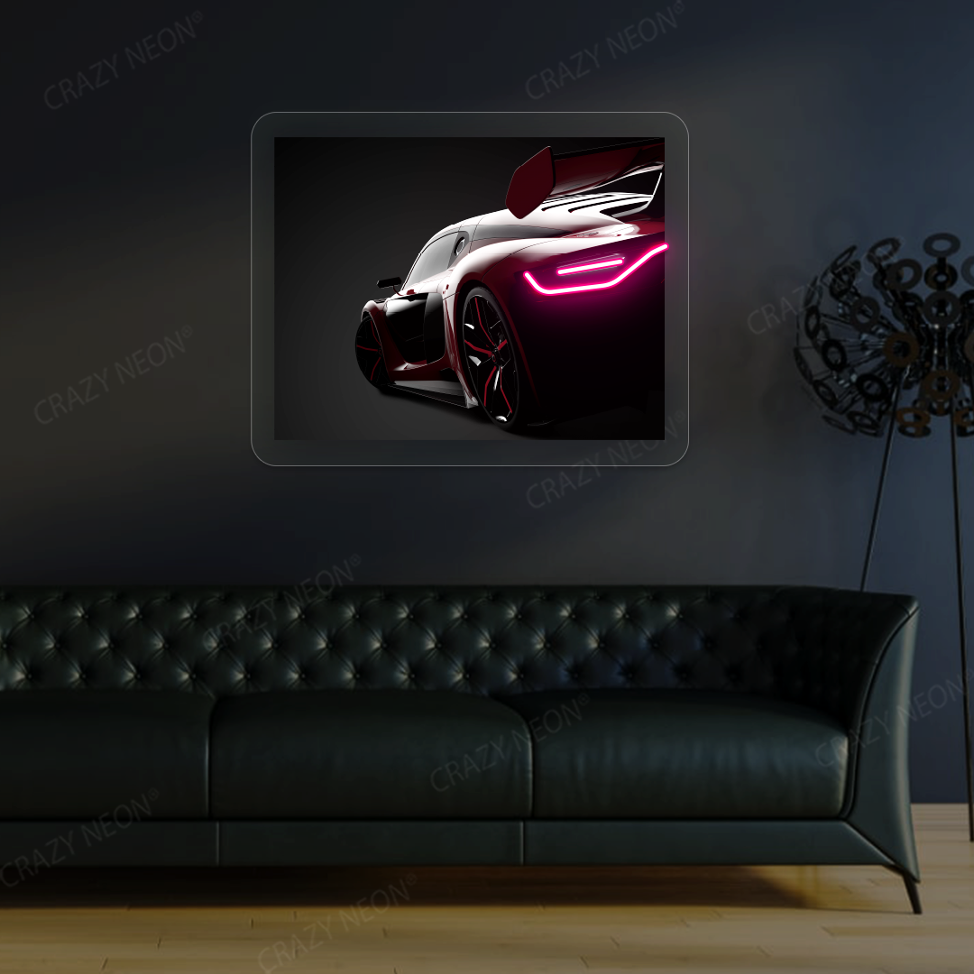 Red Velocity Supercar Neon Artwork | Pink