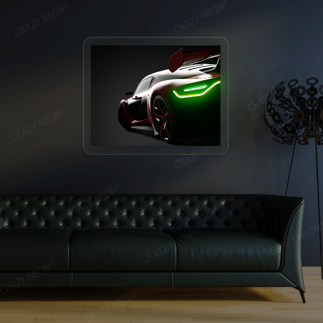 Red Velocity Supercar Neon Artwork | Geen