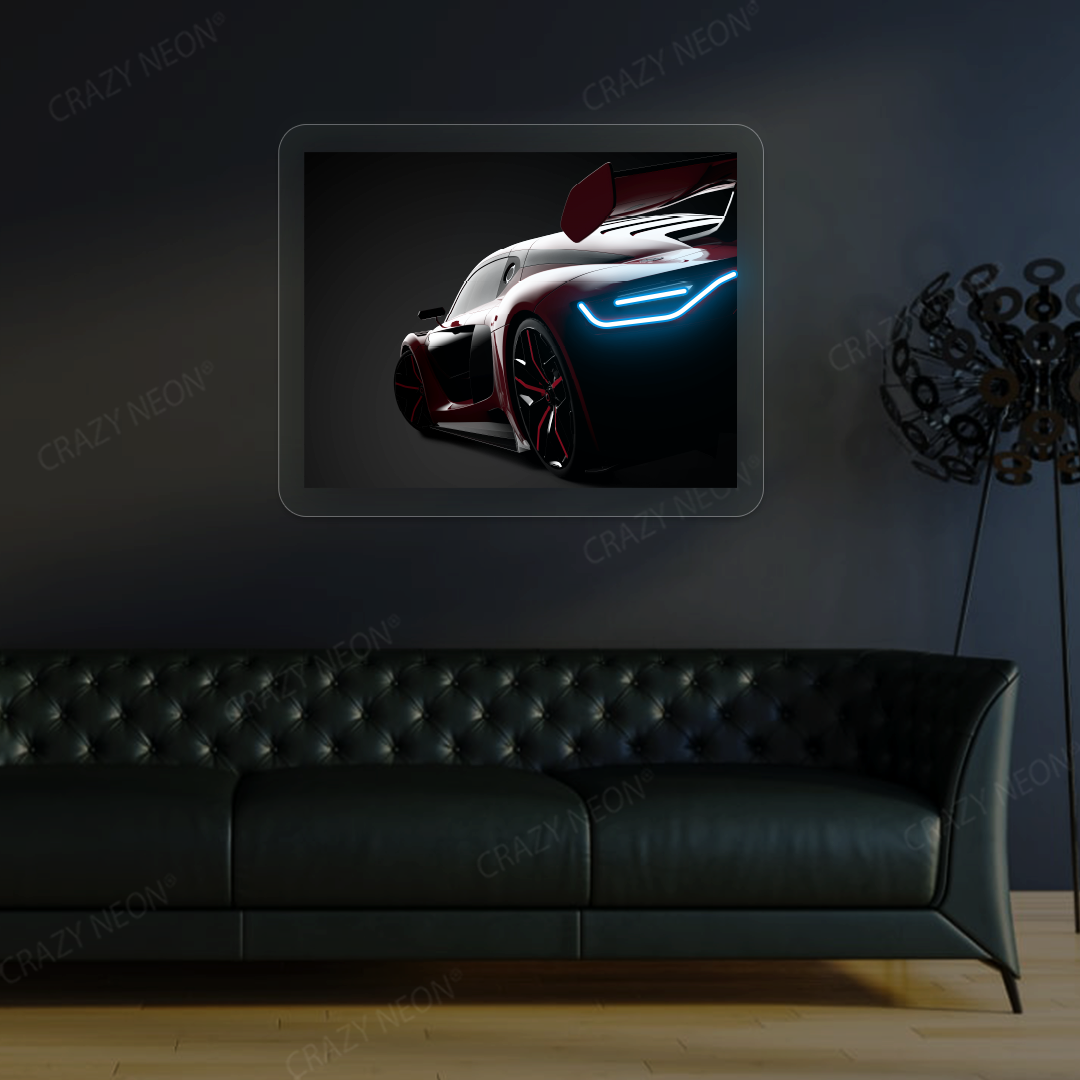 Red Velocity Supercar Neon Artwork | Iceblue
