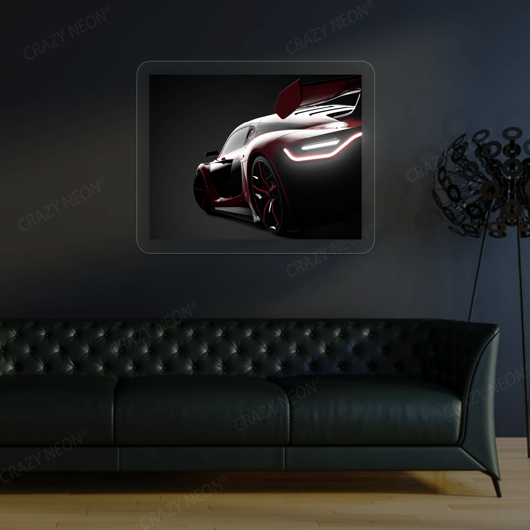 Red Velocity Supercar Neon Artwork | White