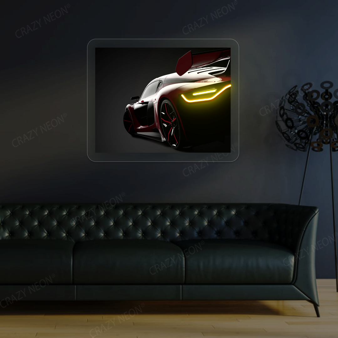 Red Velocity Supercar Neon Artwork | Yellow