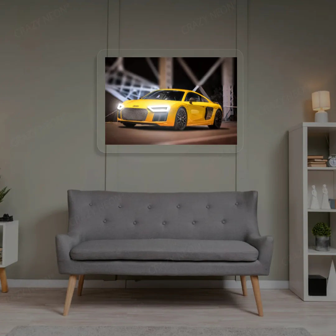 Yellow R8 Headlight Neon Artwork | White