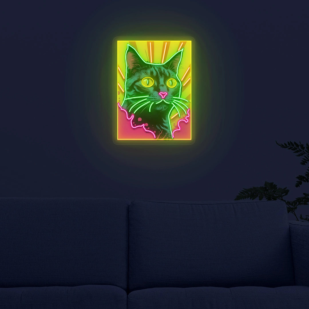 Cat Artwork Neon Sign | green