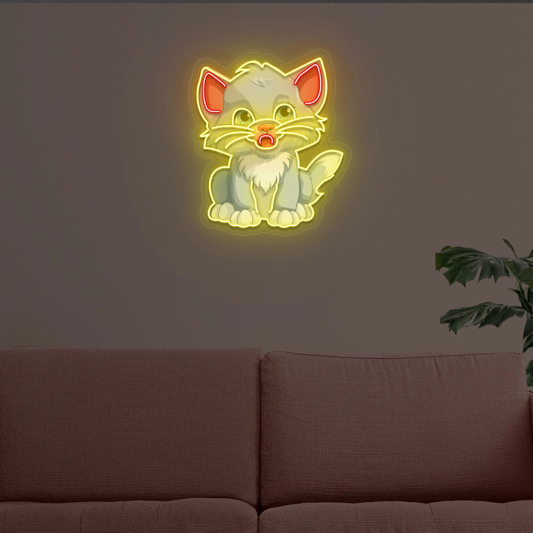 Cute Kitten Artwork Neon Sign