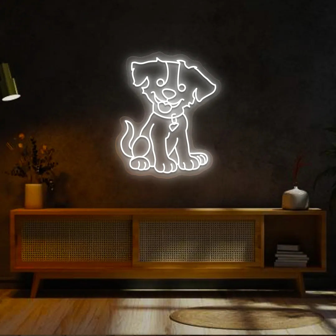 Happy Pup Neon Sign | White