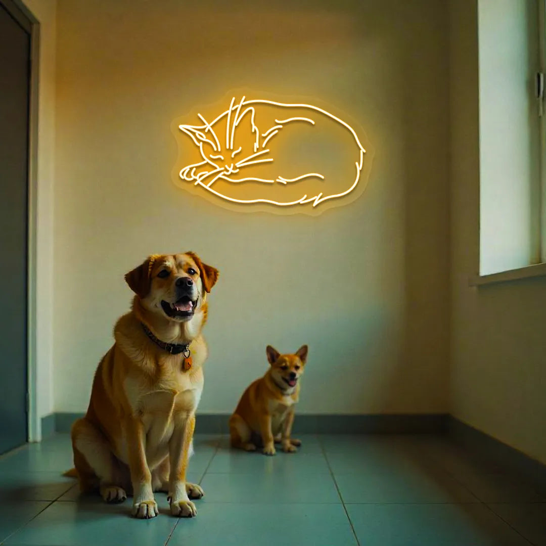 Sleeping Cat Neon Sign | Orange