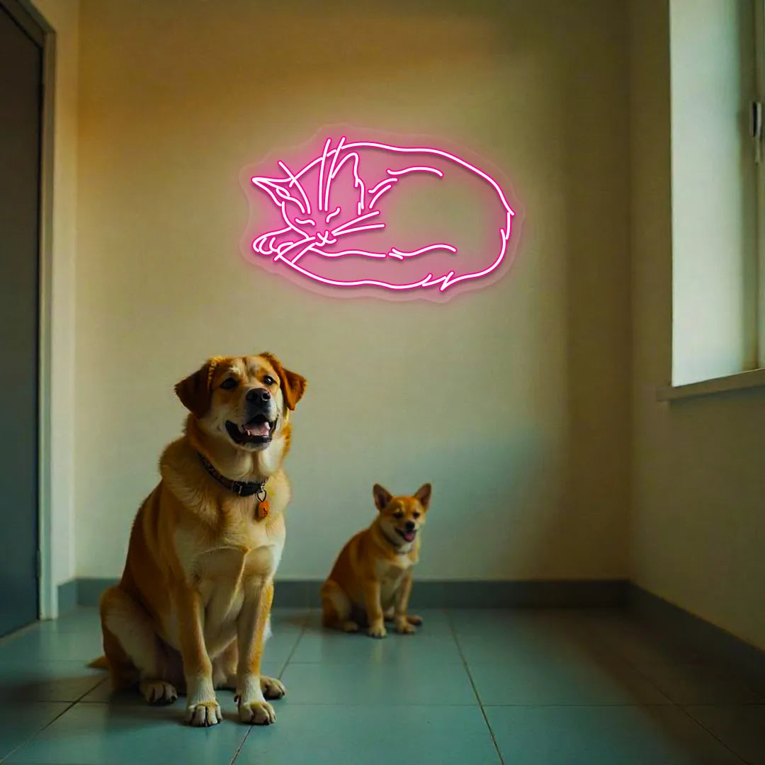 Sleeping Cat Neon Sign | Pink