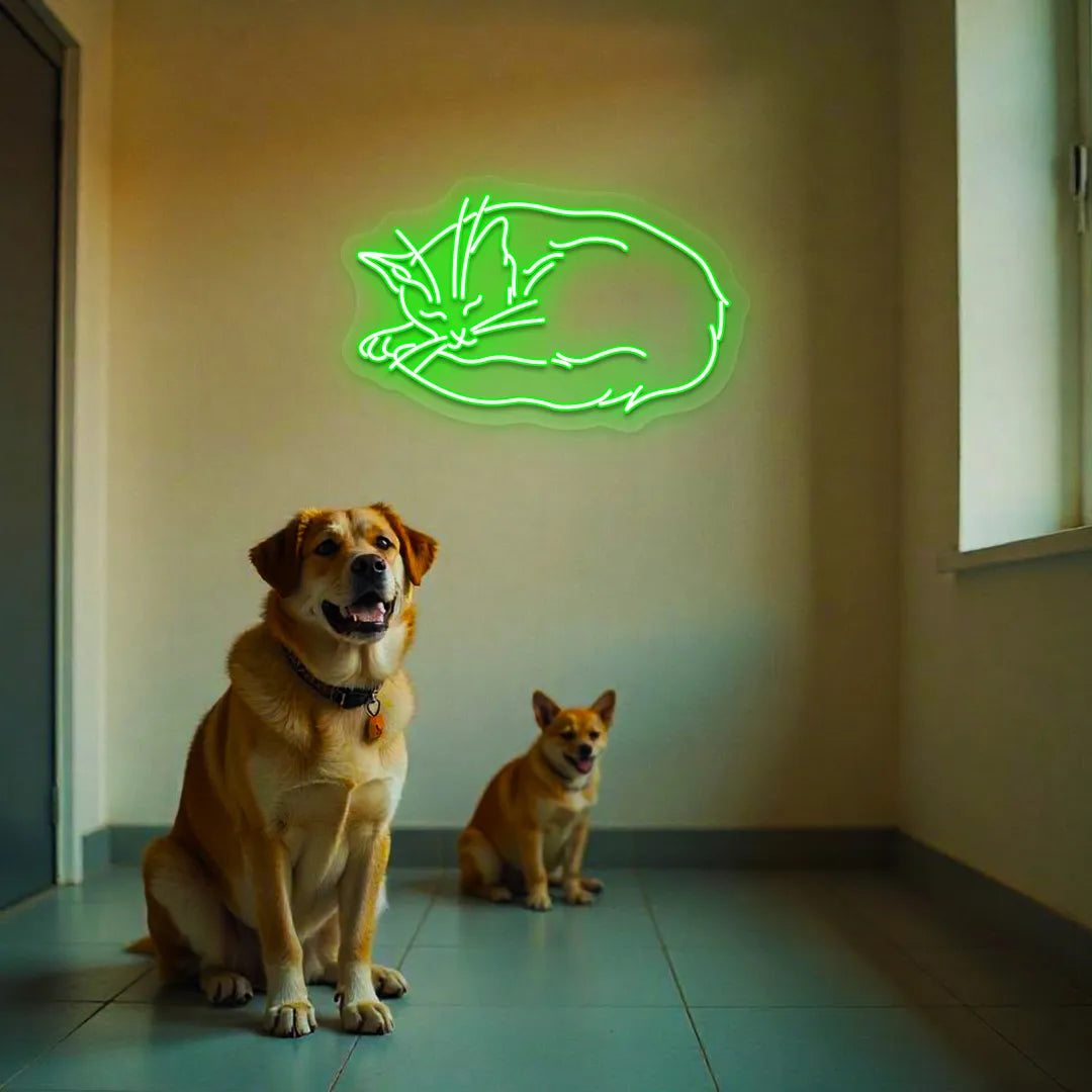 Sleeping Cat Neon Sign | Green