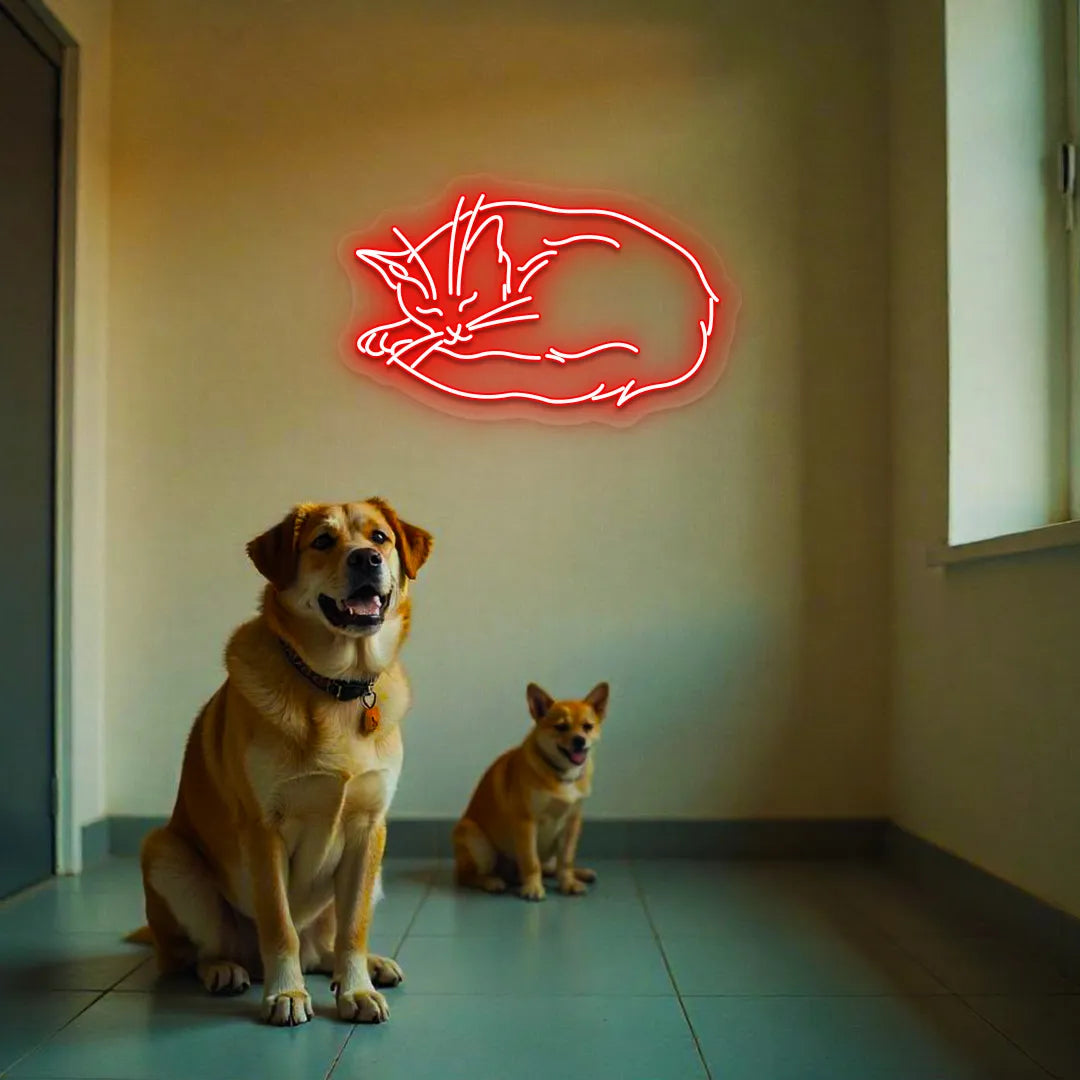 Sleeping Cat Neon Sign | Red